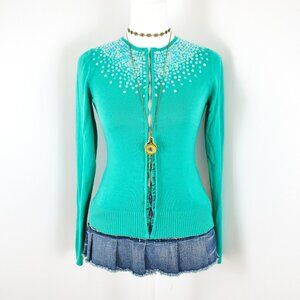 VTG 00s Y2K Gap Knit Sequin Beaded Long Sleeve Hook Eye Cardigan Sz XS